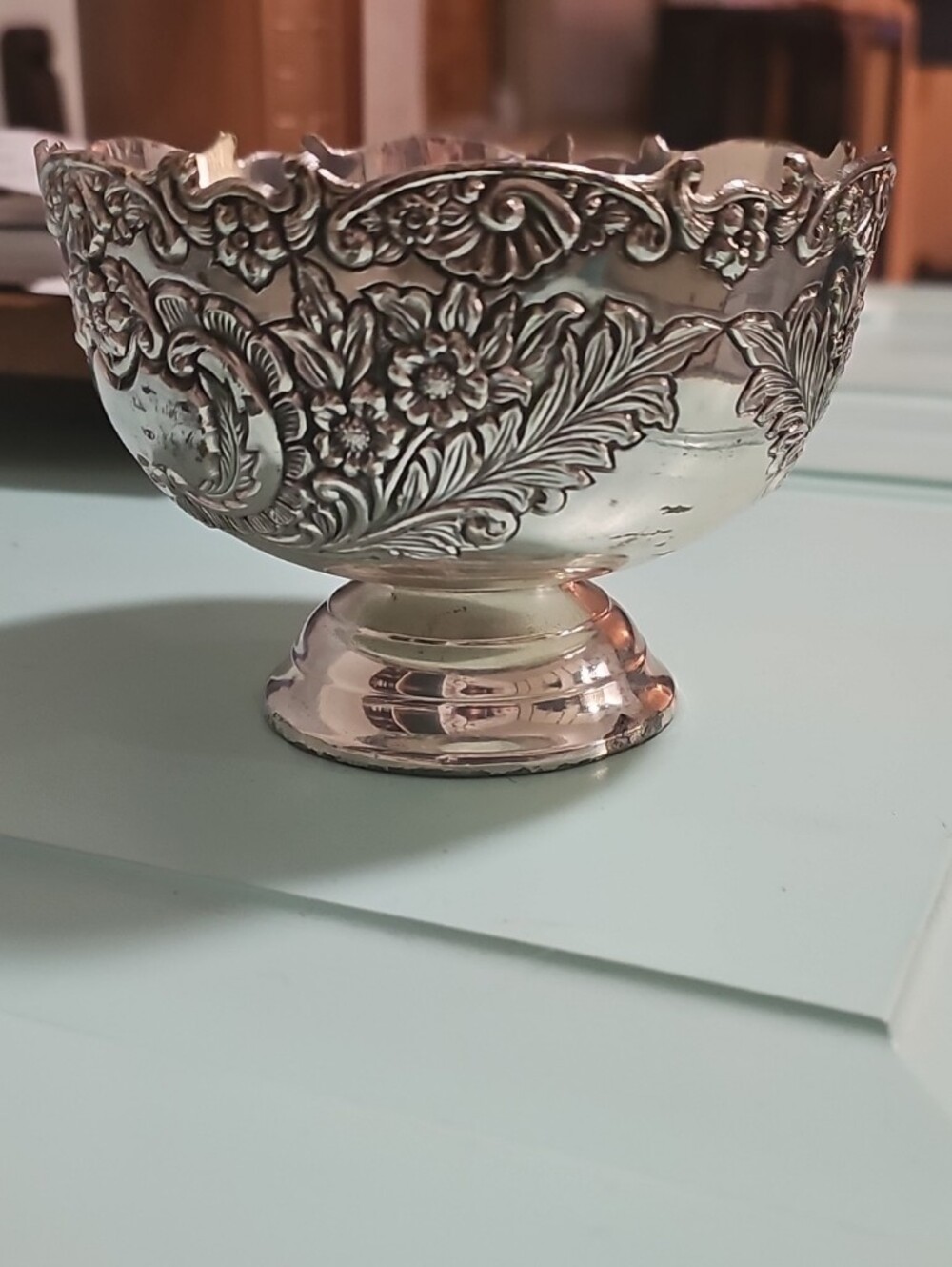 Ornate Silver Decorative Bowl - Floral Repousse